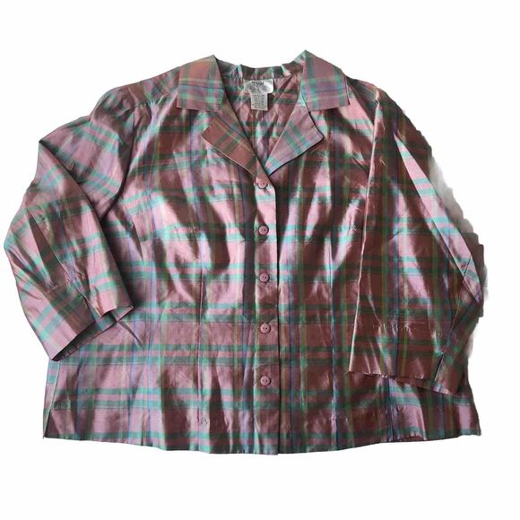 Vision Apparel Plaid Shimmer 3X Blouse - Picture 3 of 9